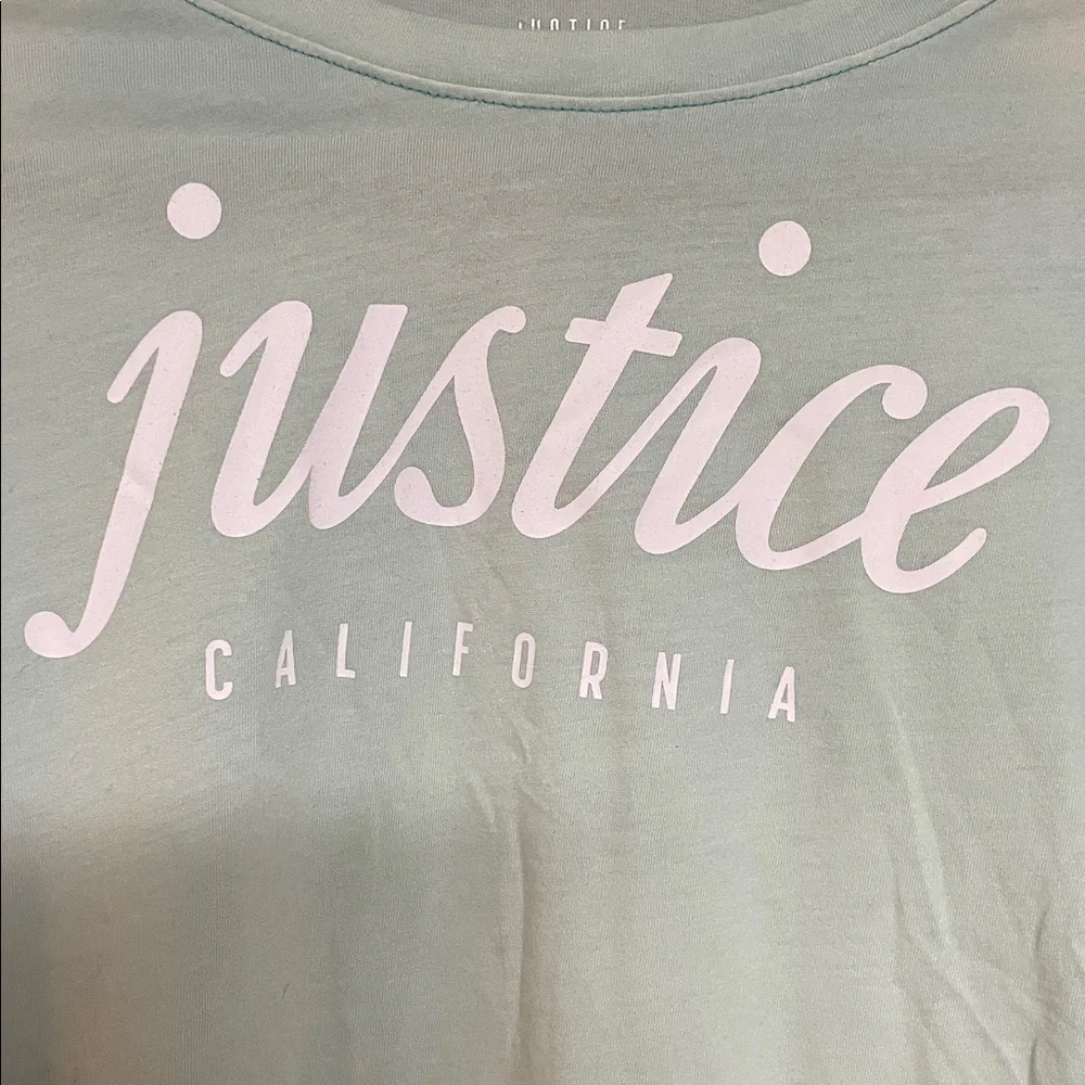 Justice Active size 10 Mint Green/White California Short Sleeve Short Crop Top